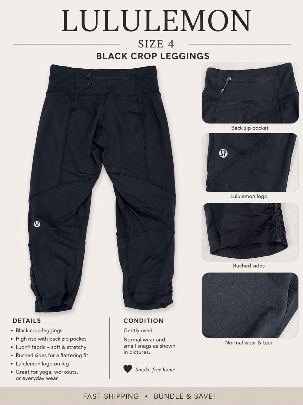 lululemon athletica Black Crop Leggings for Girls